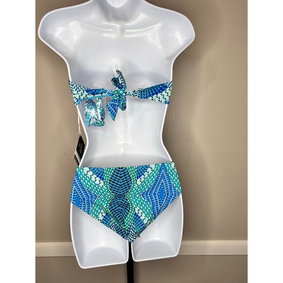 Echo Geometric Strapless Bikini Top & Bikini Bottom Set Blue Women's Size M NWT - Picture 5 of 7